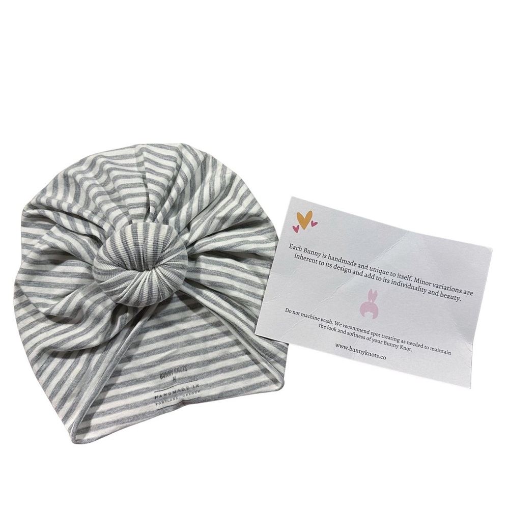 Heather Gray & White Striped Bunny Knots Turban - Size Med (Ages 1-4)